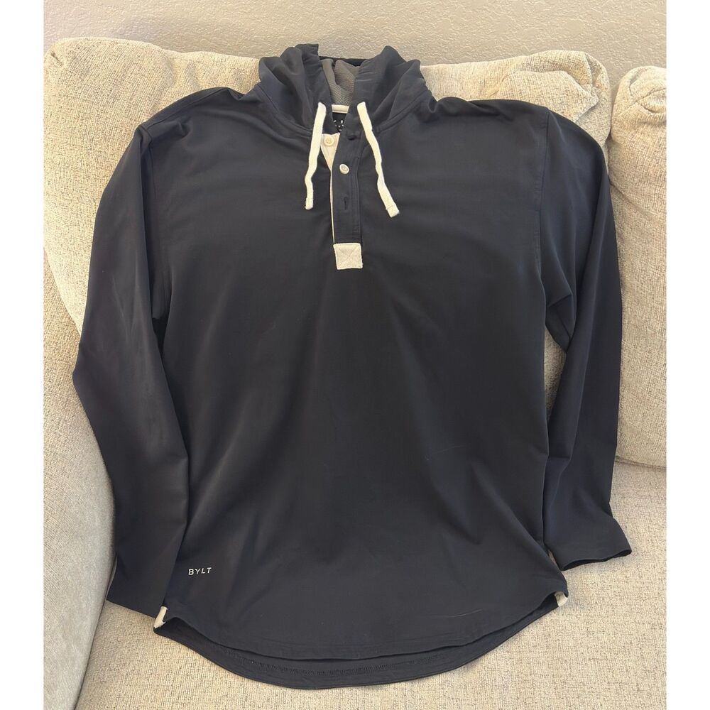 BYLT Drop Cut Long Sleeve Men's Hooded Henley Lux. Medium. EUC. Free Ship!